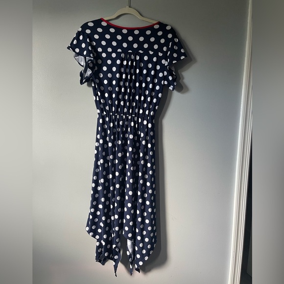 Robert Louis flowy polka navy and white dot midi dress S - Picture 3 of 8